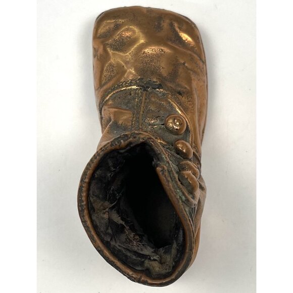Antique 1800s BRONZED Copper Victorian BABY SHOE Side Button High Top EUC - Picture 5 of 6